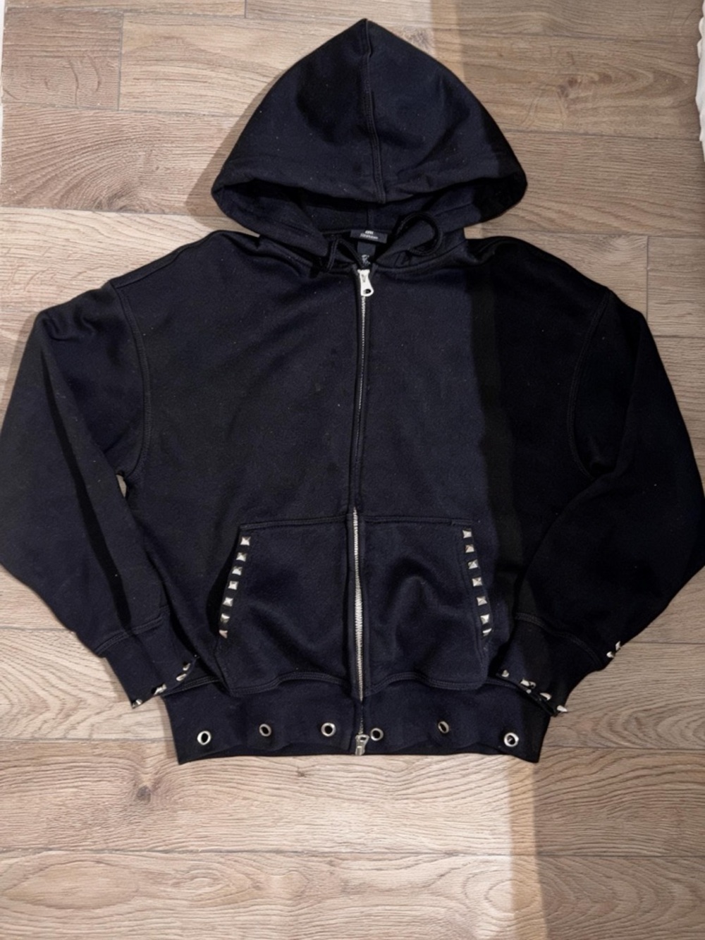 H&M Black Zip-Up Hoodie with Studs and Grommets